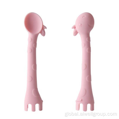 Silicone Baby Spoon Baby Giraffe Silicone Spoon Fork Tableware Set Manufactory